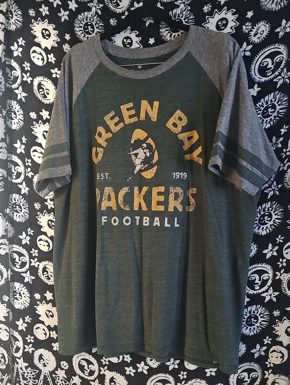 Fanatics Green Bay Packers Raglan Tee in Green and Gray